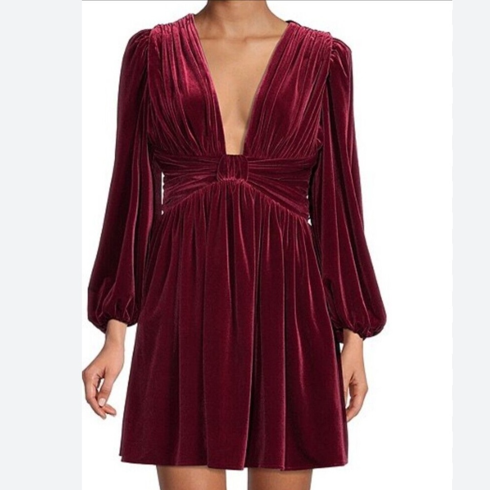 Gianni Bini NWT‎ Merlot Burgundy Bow Accent Velvet Long Sleeve Mini Dress 4 & 6